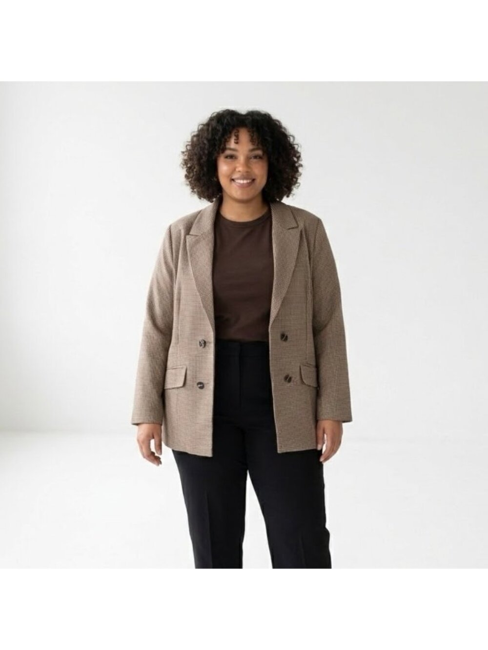 Cleo brown houndstooth Check Blazer Jacket Office Work Wear Size XXL stretch